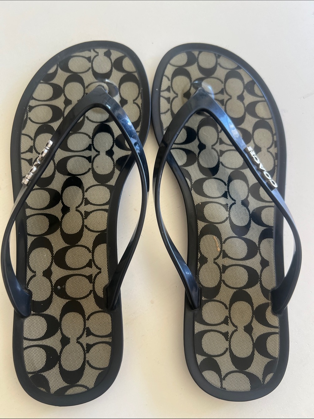 Coach Black Signature Logo Jelly Flip Sandals-6B